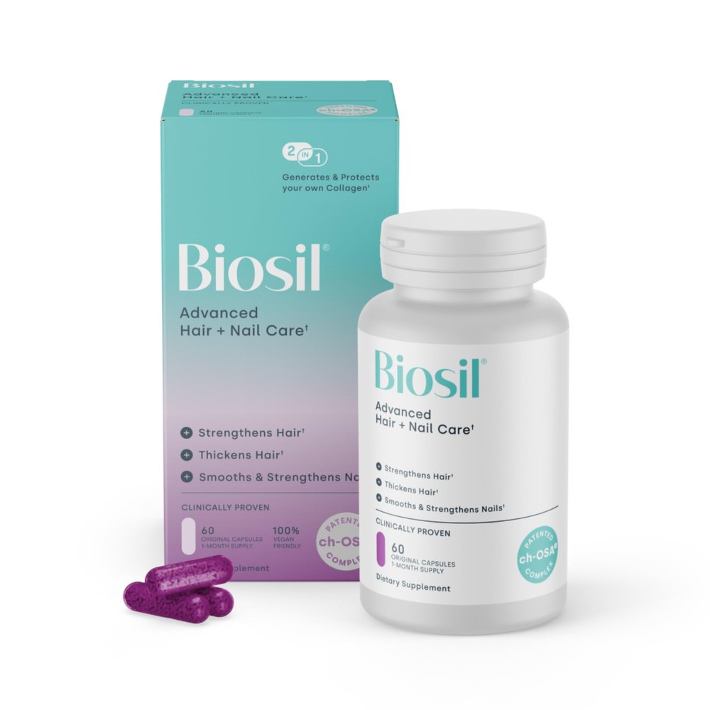 Biosil Advanced Hair + Nail Care - Growth Vitamins for Women - Strengthen & Thicken Strands - 60 Capsules - Patented ch-OSA - 30-Day Supply