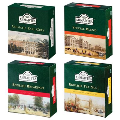 Ahmad Tagged Tea Variety Pack with Special Blend, English Tea No. 1, English Breakfast & Aromatic Earl Grey, 100 tea bags each (Pack of 4)