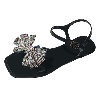 CsgrFagr Women's Running Shoes Women Shoes Fashion Bright Diamond Bowknot Bright Diamond Sandals Flash Diamond One (Black, 8.5)