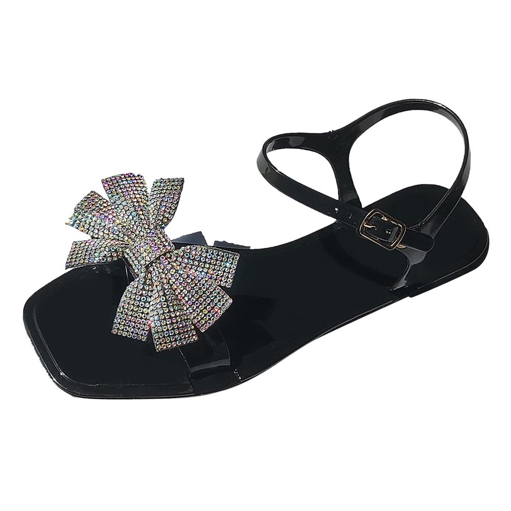 CsgrFagr Women's Running Shoes Women Shoes Fashion Bright Diamond Bowknot Bright Diamond Sandals Flash Diamond One (Black, 8.5)