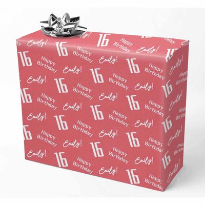 InterestPrint Personalized Name Gift Wrap Paper Age Name Birthday Pattern Light Red Custom Birthday Wrapping Paper Roll Fashion Birthday Gift for Boys Girls Kids Baby Shower Birthday Anniversary