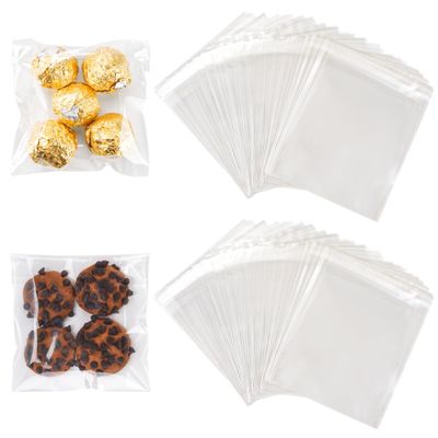 YunKo 200 Pack Self Sealing Cellophane Bags, Clear Cellophane Treat Bags for Cookies & Candy, Small Cookie Bags for Gift Giving(4x4 INCH)