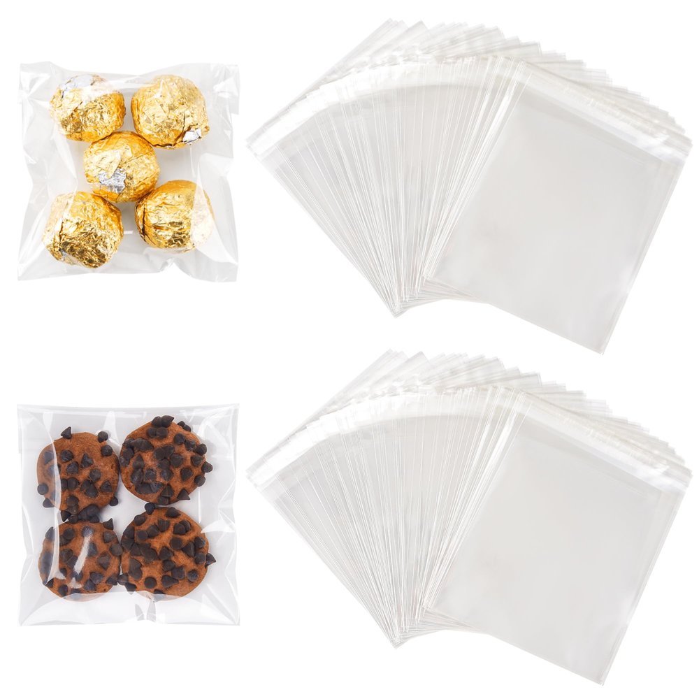 YunKo 200 Pack Self Sealing Cellophane Bags, Clear Cellophane Treat Bags for Cookies & Candy, Small Cookie Bags for Gift Giving(4x4 INCH)