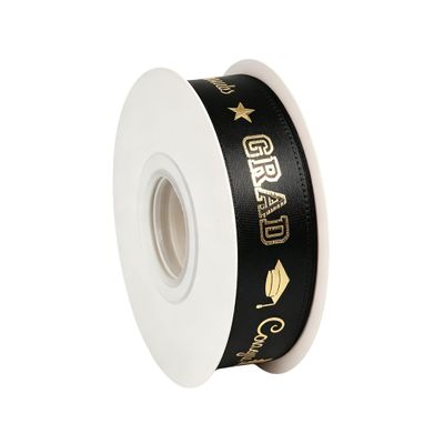 Meseey 10 Yards Graduation Ribbon Congrats Grad Black and Gold Grosgrain Ribbon Use for Gift Wrapping,Graduation Party Decoration (Black-Grad)