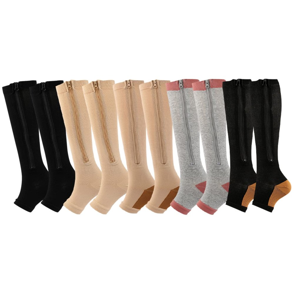 Blaward Zipper Compression Socks for Women and Men - 20-30 mmHg Open Toe Support Socks Walking Running Compression Stocking