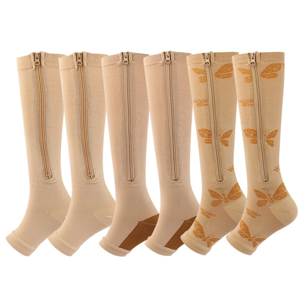 Blaward Zipper Compression Socks for Women and Men - 20-30 mmHg Open Toe Support Socks Walking Running Compression Stocking