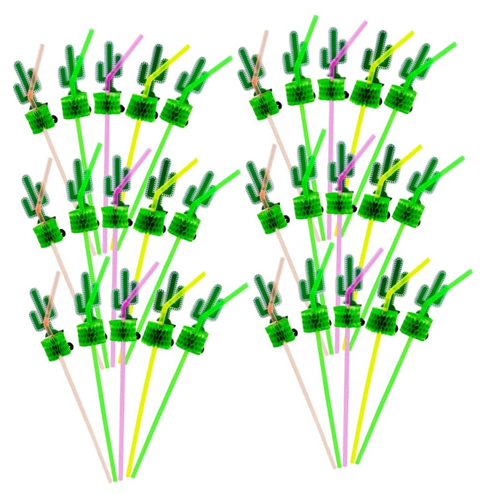 Healeved Cactus Straws 24 Pack Plastic Green Silly Straws for Friendsmas Party Birthday Beach Drinkware