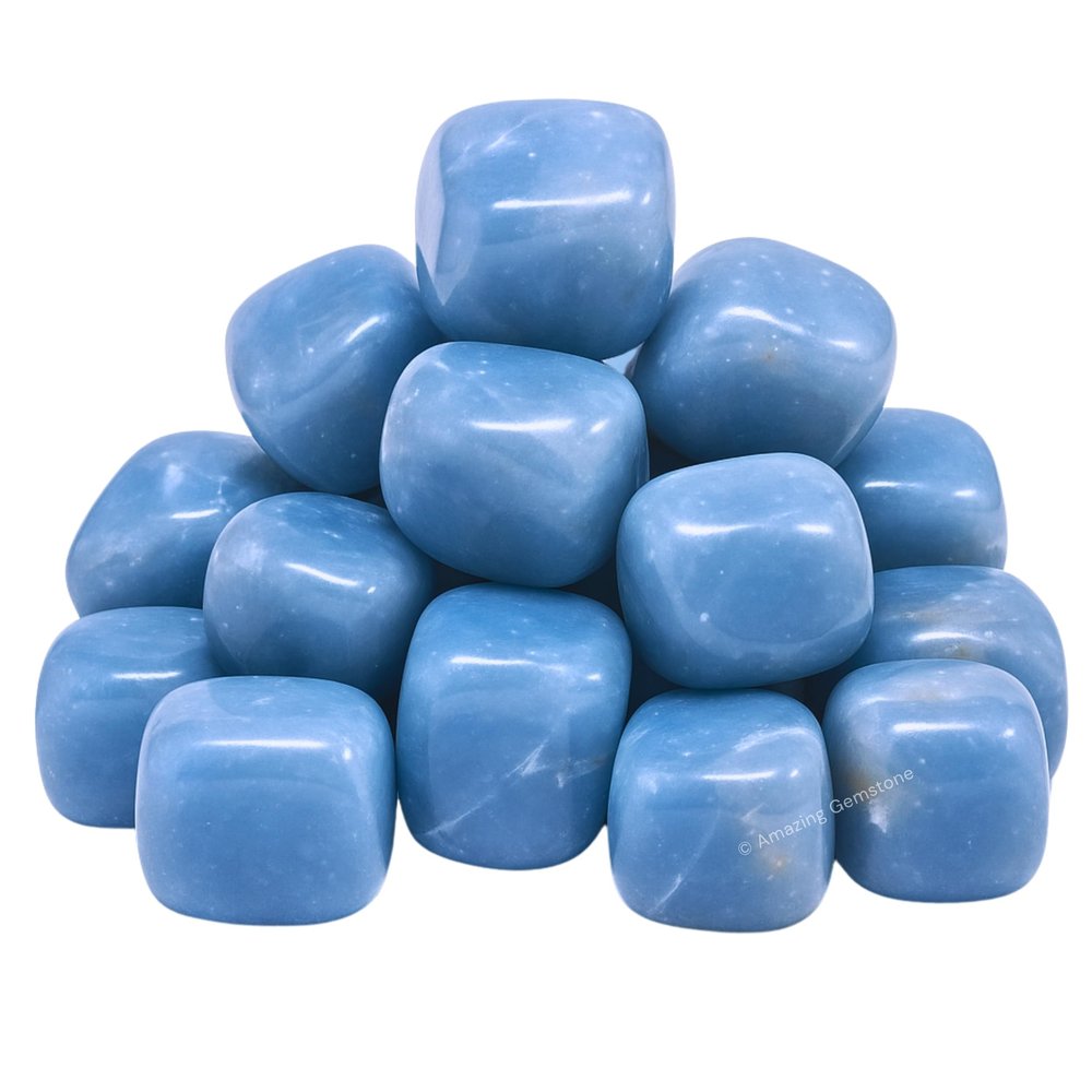 Amazing Gemstone Angelite Crystals and Healing Stones Tumbled - 1000+ Cratas, Natural Healing Stones for Energy Balance, Stress Relief - Premium Polished Gems Rocks for Meditation & Wellness