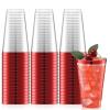 Norme 50 Pcs 16 oz Valentine's Day Red Plastic Cups Rimmed Disposable Cups Heavy Duty Plastic Glasses Clear Drinking Cup Wine Glasses for Parties Old Fashioned Tumblers for Coffee Wedding Wine view 1