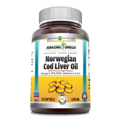 Amazing Omega Norwegian Cod Liver Oil 1000 Mg Softgels Supplement | Omega-3, EPA, DHA, Vitamin A, D & Vitamin E (Lemon | 120 Count)
