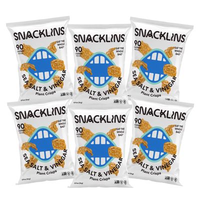 SNACKLINS Plant Based Crisps SEA SALT & VINEGAR - Gluten Free, Grain Free, 100% Kosher, Vegan Healthy Snacks, Crunchy Puffed Snack, Only 100 Calories Per Bag - .9oz Bag (Case of 6)