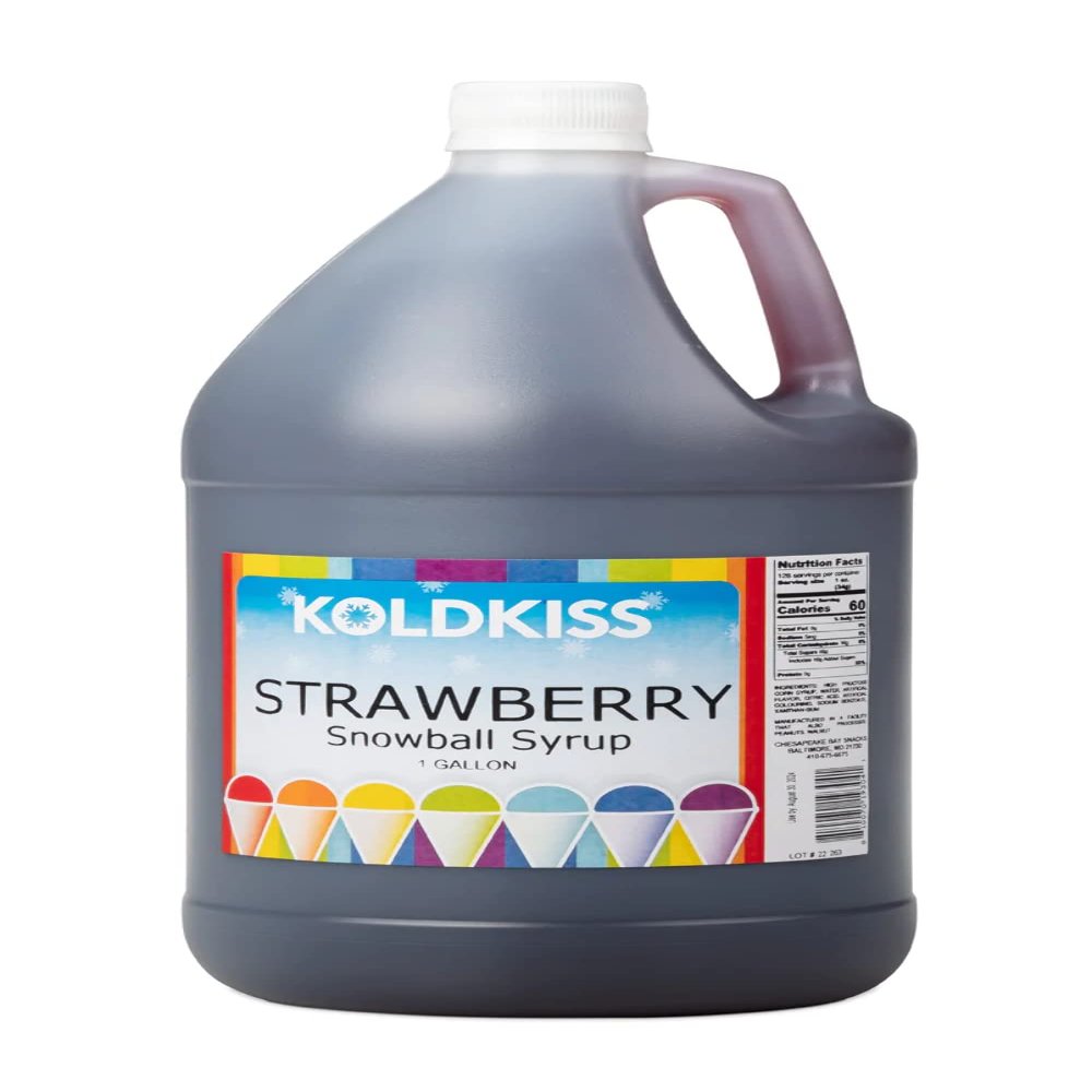 Koldkiss Shaved Ice and Snow Cone Flavored Syrups - One Gallon, 64 Snow cones Per Bottle - Strawberry Flavor