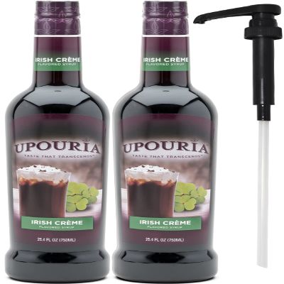 Upouria Irish CremeCoffee Syrup Flavoring, 100% Vegan, Gluten-Free, Kosher, Keto, 750 mL Bottle (Pack of 2) with Coffee Syrup Pump