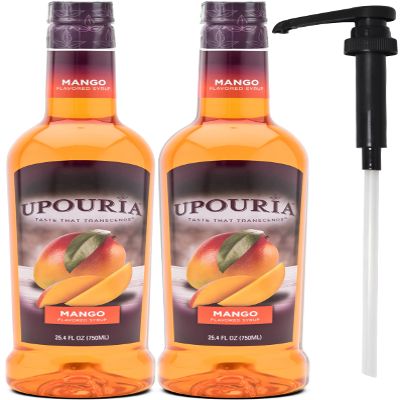 Upouria Mango Syrup Flavoring, 100% Vegan, Gluten-Free, Kosher, 750ml bottle (Pack of 2) with 1 Syrup Pump