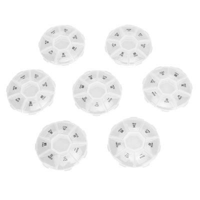 7PCS Round Travel Portable Small Transparent 7 Day Am Pm Case Jumbo Container for Outdoor