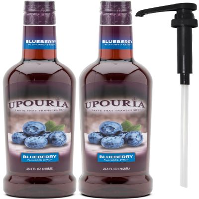 Upouria Blueberry Syrup Flavoring, 100% Vegan, Gluten-Free, Kosher, 750ml bottle (Pack of 2) with 1 Syrup Pump