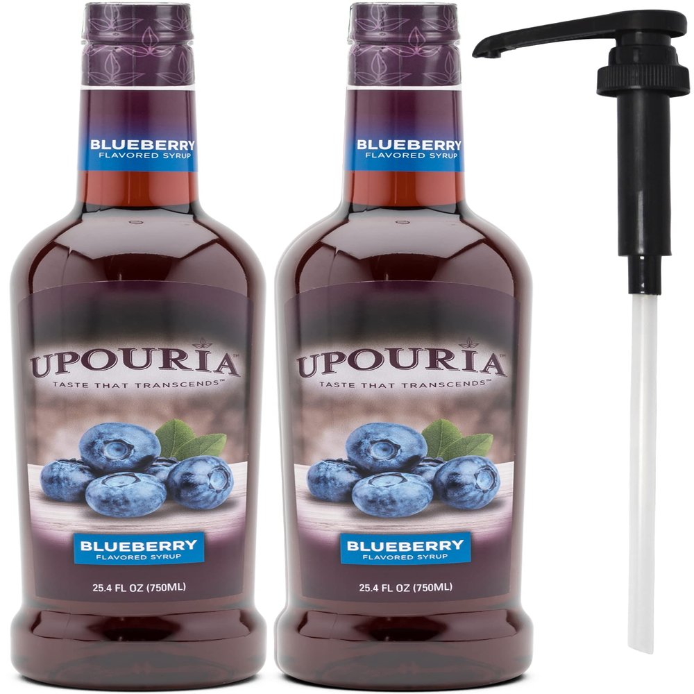Upouria Blueberry Syrup Flavoring, 100% Vegan, Gluten-Free, Kosher, 750ml bottle (Pack of 2) with 1 Syrup Pump