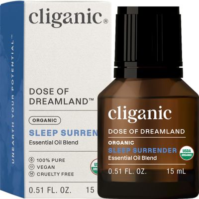 Cliganic Sleep Surrender Organic Essential Oil Blend 0.51 Fl Oz Carefully Crafted with Vetiver, Lavender, Frankincense, Clary Sage, Ylang Ylang, Marjoram & Spearmint Calming Aromatherapy Oil