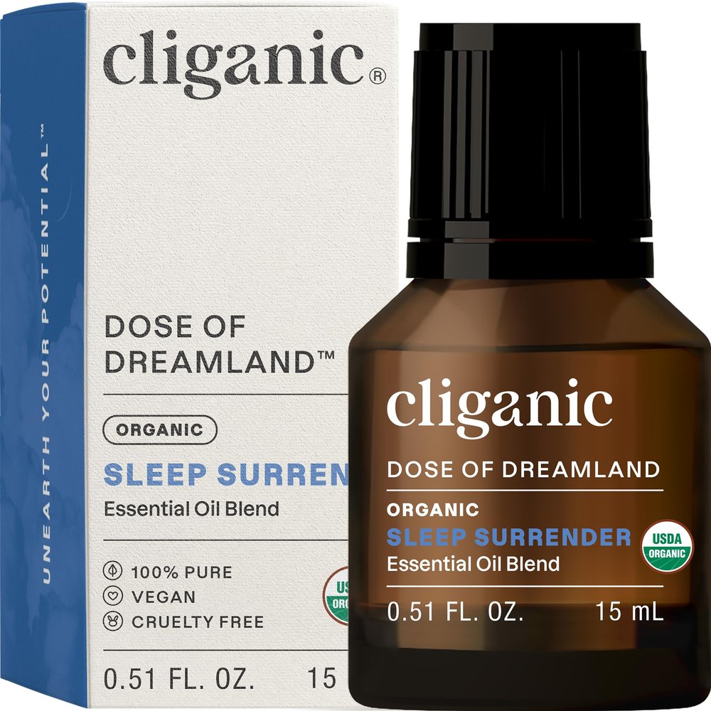 Cliganic Sleep Surrender Organic Essential Oil Blend 0.51 Fl Oz Carefully Crafted with Vetiver, Lavender, Frankincense, Clary Sage, Ylang Ylang, Marjoram & Spearmint Calming Aromatherapy Oil