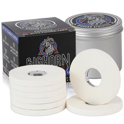 Bighorn Athletics Pro Series Jiu-Jitsu Finger Tape, 8-Rolls with Tin Holder, Enhanced Strength, Residue-Free (0.3-Inch, White)