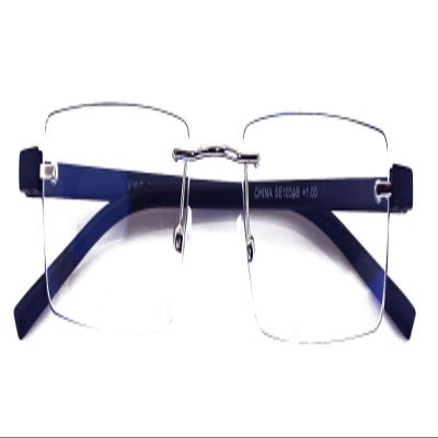 V.W.E. Lightweight Rimless Reading Glasses Metal with TR90 Temple - Rectangular Anti Blue Blocker Reader (Dark Blue, 1.50, multiplier_x)