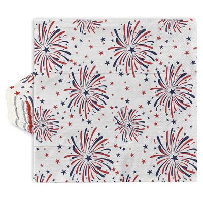 AnyDesign 80Pcs Firework Paper Napkins 6.5 x 6.5 Inch Patriotic Memorial Day Luncheon Napkin Disposable Red Blue Firework Dessert Dinner Hand Napkin for 4th of July Independence Day Supplies