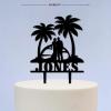 Beach Theme Mr & Mrs Birthday Cupcake Topper Palm Tree Hawaii Ocean Travel Wedding Acrylic Cupcake Topper Novelty Unique Bride And Groom Love Themed Baking Dessert Decorations for Party Suppliers view 2