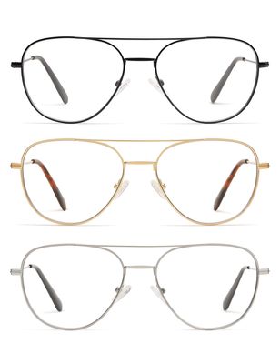AMOMOMA 3-Pack Retro Aviator Reading Glasses for Men Women Trendy Square Blue Light Blocking Computer Readers Metal AM6092 Mix (+1.750 Magnification Strength)