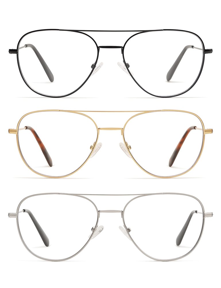 AMOMOMA 3-Pack Retro Aviator Reading Glasses for Men Women Trendy Square Blue Light Blocking Computer Readers Metal AM6092 Mix (+1.750 Magnification Strength)