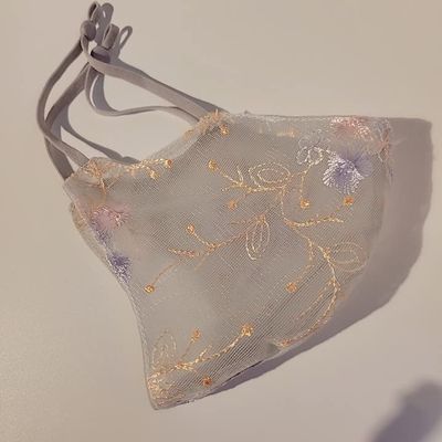 LOWFI Delicate Fairy Beauty Tulle Embroidery Sparkling Zircon Temperament Mask Cotton Embroidery Facial Decoration Fairy Fluttering  