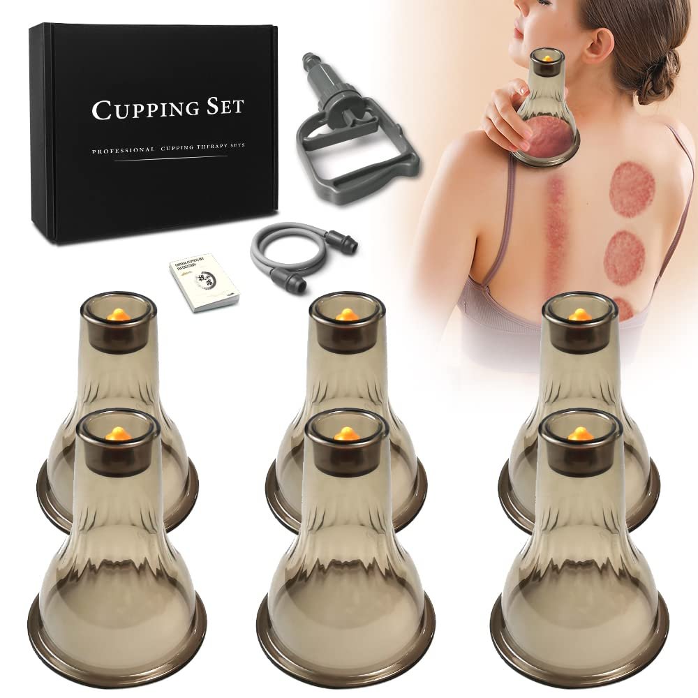 AIKOTOO Cupping Set Cupping Therapy Set Massage Cups for Pain Relief Physical Therapy Body Massage Gua Sha- 3 in 1 Cupping Kit for Massage Therapy with Pump Vacuum Suction 6 Extra Thick Super Cups