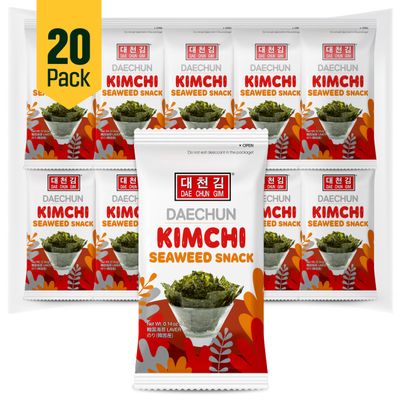 CHOI's 1 Kimchi Seaweed Snacks / (20 Pack) / Product of Korea/Kimbap, Gimbap, Keto, Gluten Free, Full of Fiber, Vitamin, Mineral, High protein snack