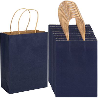 100 Pack 5.9x3.15x8.26 inch Small Gift Bags, Kraft Dark Blue Bags with Handles Bulk for Birthday Party Favors,Gift Paper Bags,Retail Shopping Business Goody Craft Gift Bags