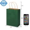 100 Pack 5.9x3.15x8.26 inch Small Green Gift Bags, Kraft Bags with Handles Bulk for Birthday Party Favors,Gift Paper Bags,Retail Shopping Business Goody Craft Gift Bags view 2