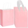 100 Pack 5.9x3.15x8.26 inch Small Pink Gift Bags, Kraft Bags with Handles Bulk for Birthday Party Favors,Gift Paper Bags,Retail Shopping Business Goody Craft Gift Bags view 1