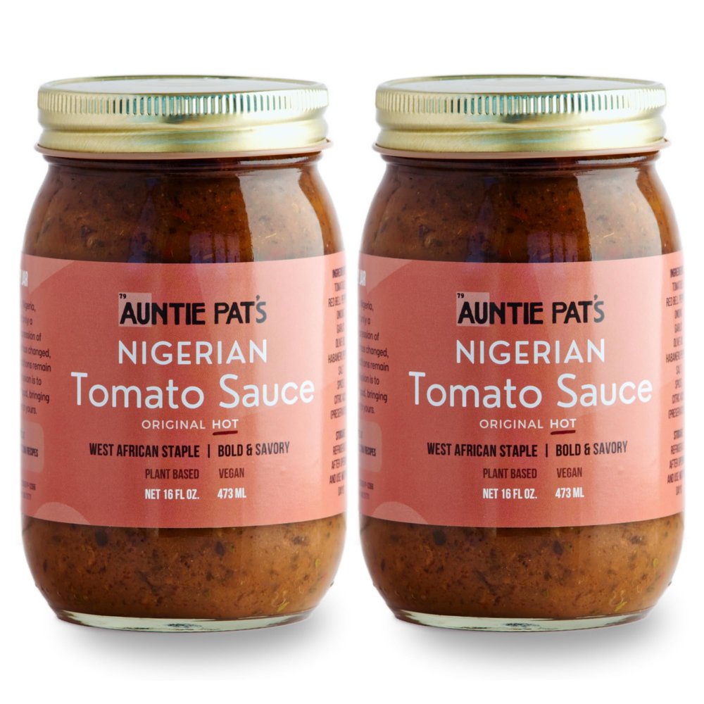 Auntie Pats - Nigerian Tomato Sauce- Vegan, West African Sauce, Low Carb, Jollof Rice, Clean Ingredients, Keto Friendly 473mL/16oz (Hot, 16oz (Pack of 2))
