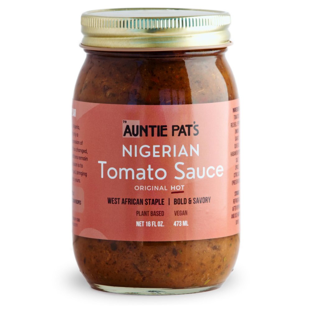 Auntie Pats - Nigerian Tomato Sauce- Vegan, West African Sauce, Low Carb, Jollof Rice, Clean Ingredients, Keto Friendly 473mL/16oz (Hot, 16oz (Pack of 1))