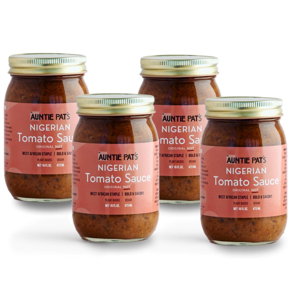 Auntie Pats - Nigerian Tomato Sauce- Vegan, West African Sauce, Low Carb, Jollof Rice, Clean Ingredients, Keto Friendly 473mL/16oz (Hot, 16oz (Pack of 4))