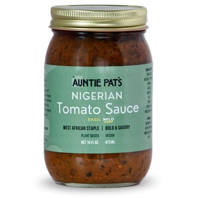 Auntie Pats - Nigerian Tomato Sauce - Vegan, West African Sauce, Low Carb, Jollof Rice, Clean Ingredients, Keto Friendly 473mL/16oz (Basil, 16oz (Pack of 1)