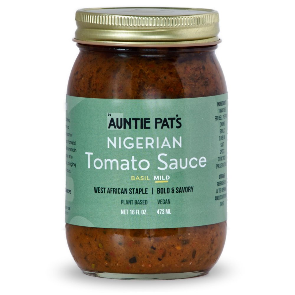 Auntie Pats - Nigerian Tomato Sauce - Vegan, West African Sauce, Low Carb, Jollof Rice, Clean Ingredients, Keto Friendly 473mL/16oz (Basil, 16oz (Pack of 1)