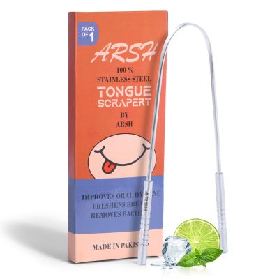 Arsh Tongue Scraper for Adults Stainless Steel Tongue Cleaner for Oral Care & Hygiene Tongue Cleaner for Men and Women Tongue Scrubber for Reduce Bad breath100% Metal Tongue Cleaner