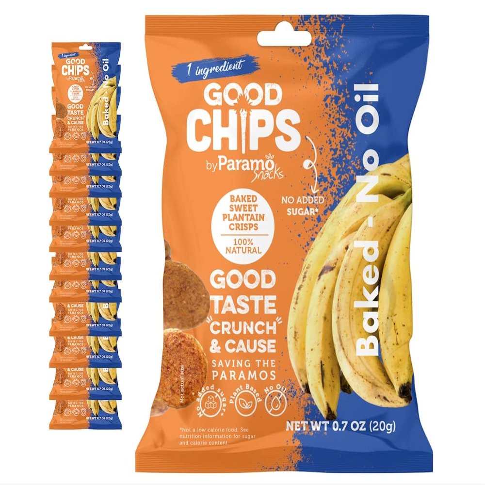 Baked Sweet Plantain Crisps by GOOD CHIPS! Crispy, Crunchy, Oil-Free, Healthy Maduritos - 0.7 oz bags - Pack of 12