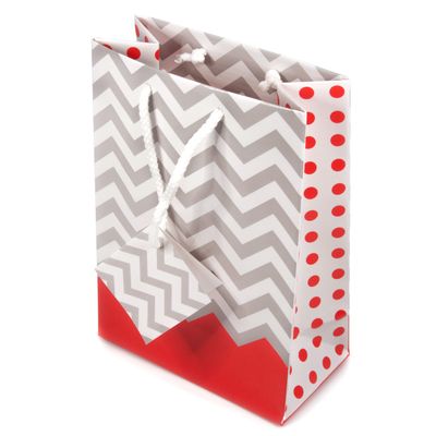 N NicePackaging 10 Qty Coral Polka-Dot/Chevron Paper Tote Gift Bags (4.75in x 2.5in x 6.75in) For Birthdays/Holidays/Parties/Gifts/Sales/Showers/Special Occasions 4 Sizes