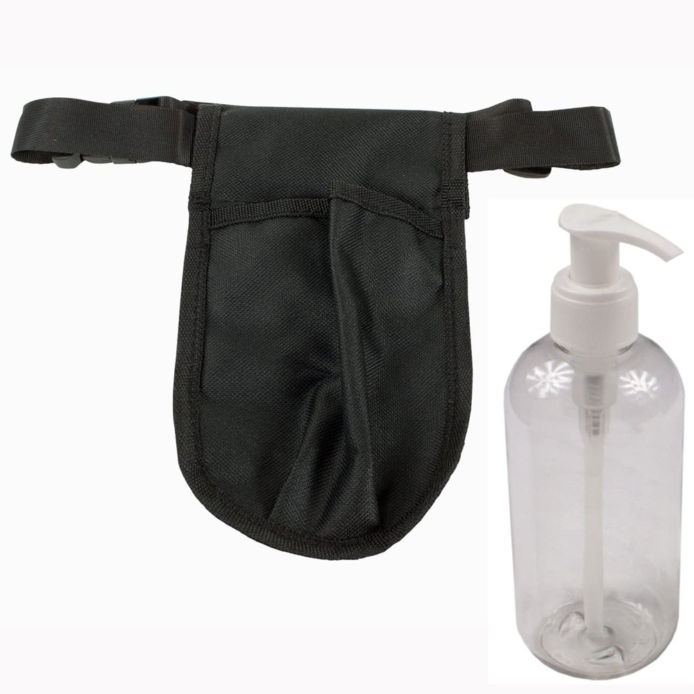 5 Pack Rapport Single Massage Bottle Holster with 8 Ounce Clear Bottle & Pump for Lotions and Oils. - The Essential Accessory for Massage Therapy Practitioners by Body Linen (Black)