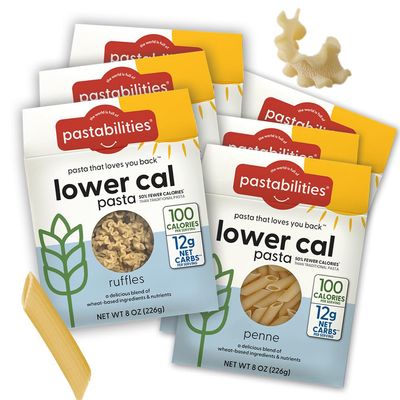 Pastabilities, Lower Calorie Pasta, Variety Pack (Penne & Ruffles)  100 Calories/Serving, 12g Net Carbs & High Fiber  Delicious & Nutritious Alternative to Traditional Pasta (8 Ounce, 6 Pack)