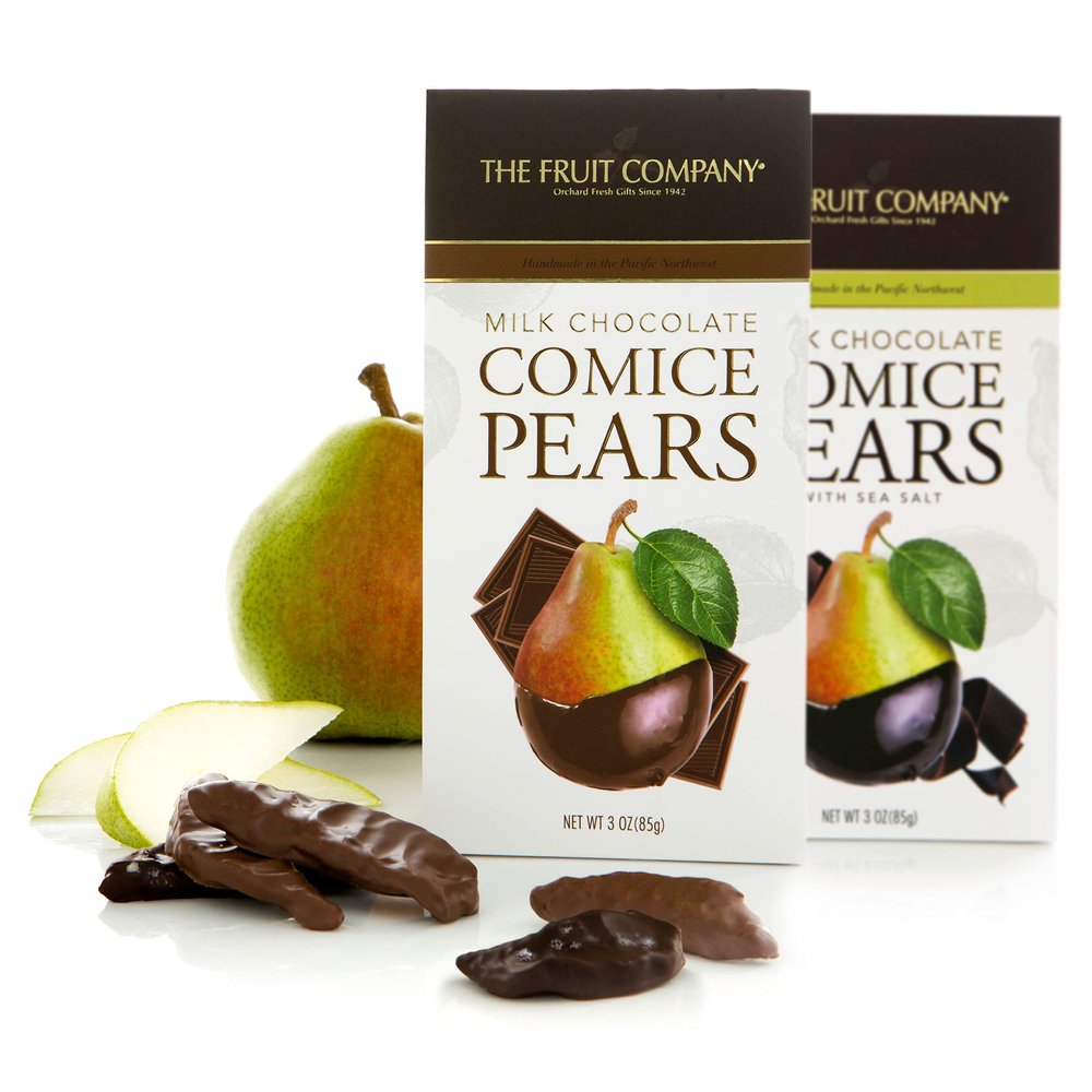 The Fruit Company Chocolate-Covered Comice Pear Duo, Indulgent Chocolate-Covered Fruits, Healthy Snack and Fresh Fruit Gift, Gift for Birthdays, Anniversaries, and More
