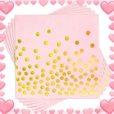 100 Pcs Pink Cocktail Napkins - Pink and Gold Paper Napkins Disposable for Birthday Bridal Shower Wedding Valentines Day Party