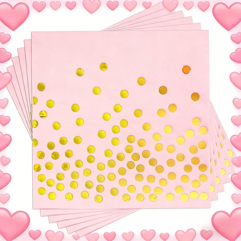 100 Pcs Pink Cocktail Napkins - Pink and Gold Paper Napkins Disposable for Birthday Bridal Shower Wedding Valentines Day Party
