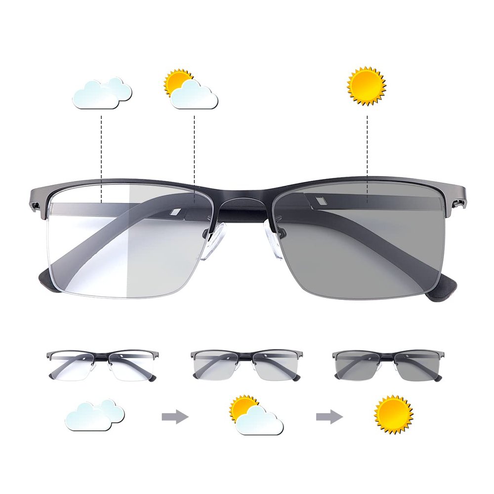 MIRYEA Photochromic Progressive Multifocus Reading Sunglasses UV400 Protection Multifocal Trifocal Transition Sun Readers Blue Light Blocking Computer Glasses for Women and Men Anti Glare Eyeglasses