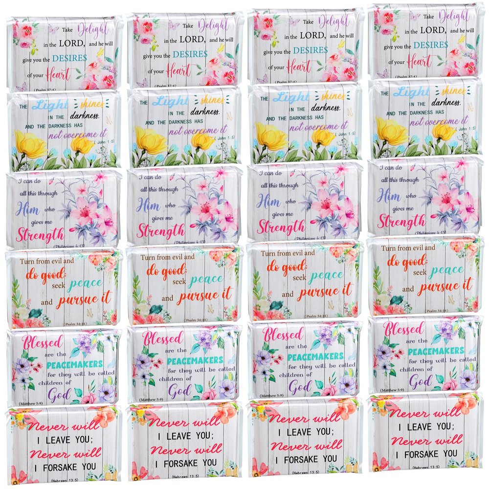 24 Packs Travel Size Tissue Pocket Slim Pack Facial 3 Ply Wallet Size Pocket Tissues for Travel Wedding Party Favors, 6 Styles(Flower Bible)